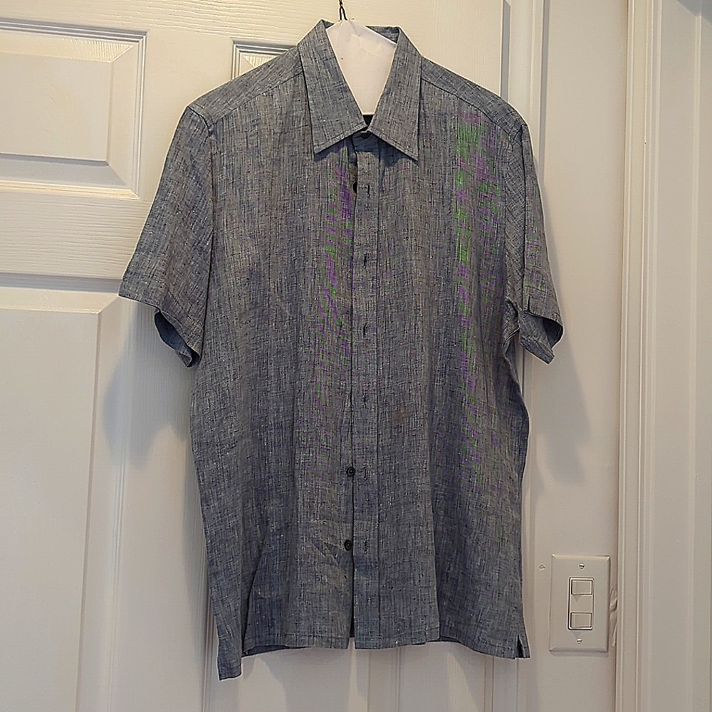 Kenneth Cole linen short sleeve dress shirt M